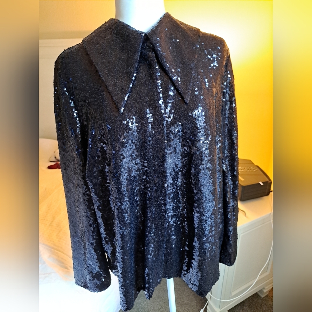 Eloquii Black Sequin Blouse